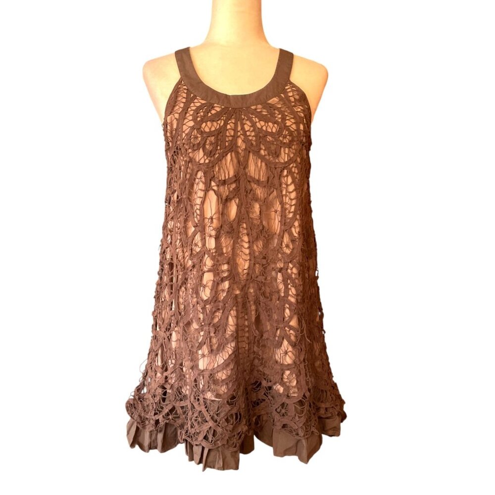Modcloth  RYU Brown Crochet Sleeveless Dress Boho Chic Fairycore SZ L